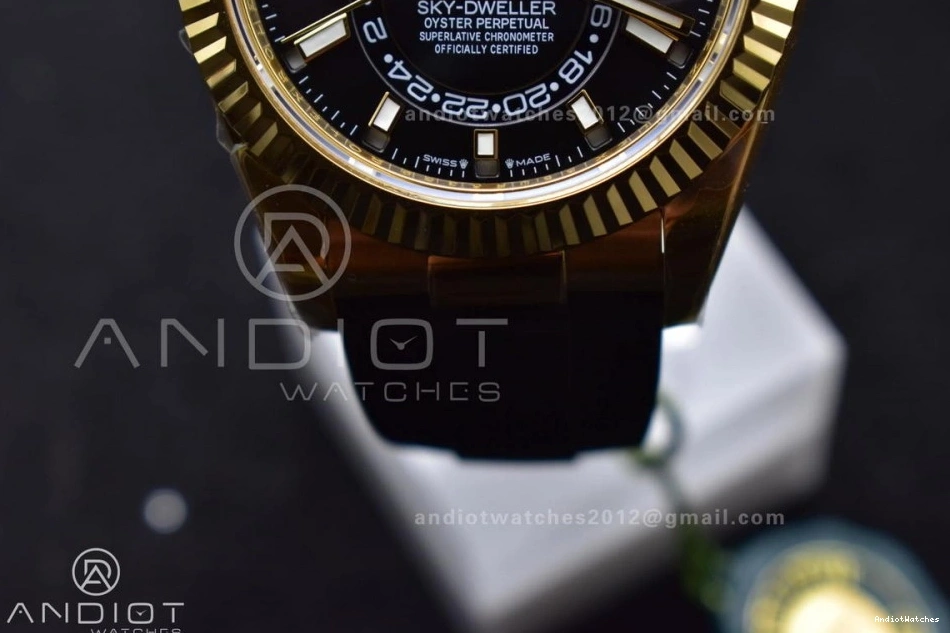 (Gain A23J Best Sky-Dweller ZF 336238 Weight) 1:1 Black Durable YG Edition Dial on 1098 Strap Oysterflex 0410